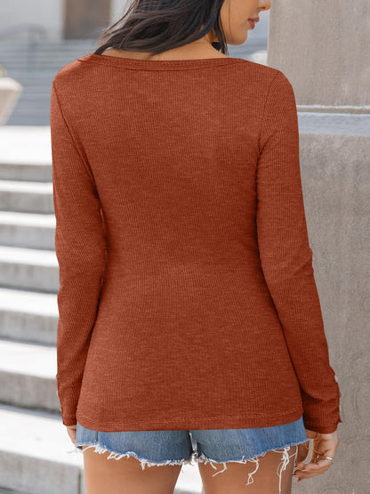 Kissfix Womens Long Sleeve Shirts Going Out Fall Clothes Casual Henley Tops Ribbed Knit Blouses Fashion Trendy Outfits