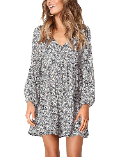 Amoretu Women Summer Tunic Dress V Neck Casual Loose Flowy Swing Shift Dress