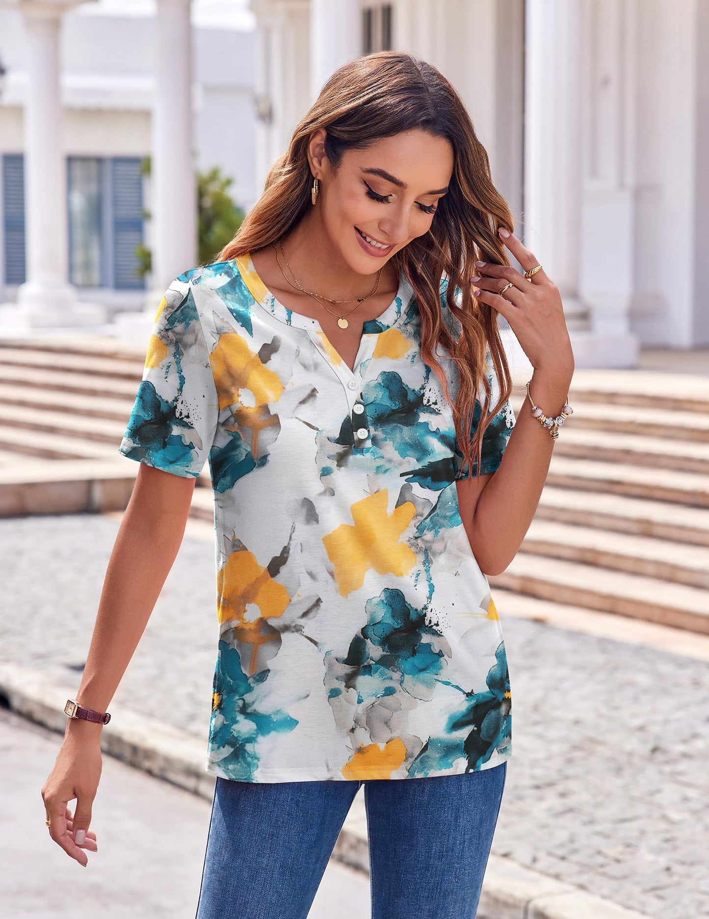 Zeagoo Womens Summer Tops Casual Short Sleeve V Neck Shirts Business Dressy Work Tunic Blouses