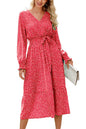 PRETTYGARDEN Women's Floral Print Boho Dress Long Sleeve Wrap V Neck Ruffle Belted A-Line Flowy Maxi Dresses