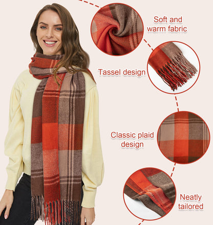 YSense Women's Long Plaid Blanket Scarf Chunky Oversized Winter Fall Warm Scarf Big Tartan Scarves Wrap Shawl Ladies Gifts
