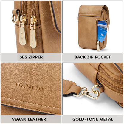 BOSTANTEN Small Crossbody Bags for Women Trendy Leather Phone Wallet Purses Handbags Adjustable Guitar Strap