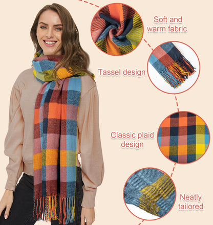 YSense Women's Long Plaid Blanket Scarf Chunky Oversized Winter Fall Warm Scarf Big Tartan Scarves Wrap Shawl Ladies Gifts