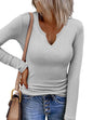 Zeagoo Womens Long Sleeve Shirts V-Neck Slim Fitted Knit Top Stretch Ribbed Basic Tee Casual Y2k Going Out T-Shirt