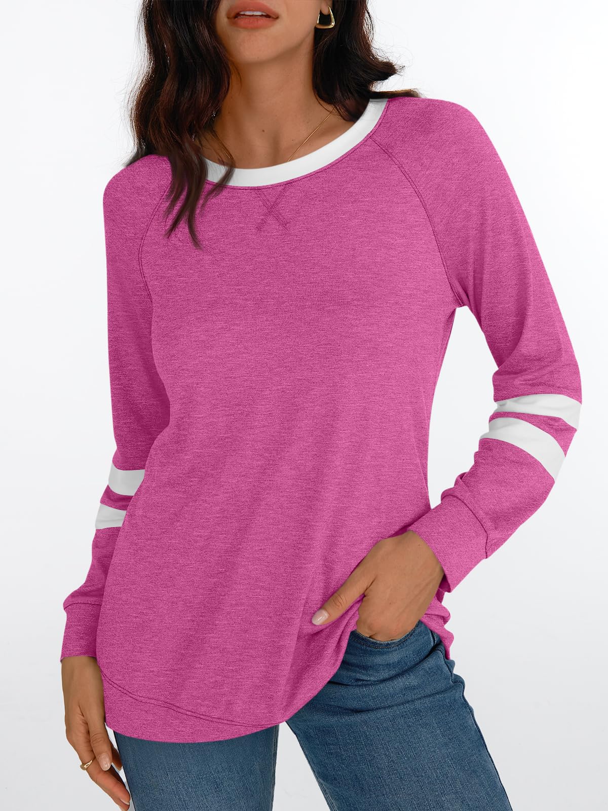 AUTOMET Womens Long Sleeve Shirts Color Block Casual Crewneck Tops Tshirt Basic Tees Fall Fashion Clothes Trendy Outfits