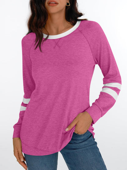 AUTOMET Womens Long Sleeve Shirts Color Block Casual Crewneck Tops Tshirt Basic Tees Fall Fashion Clothes Trendy Outfits