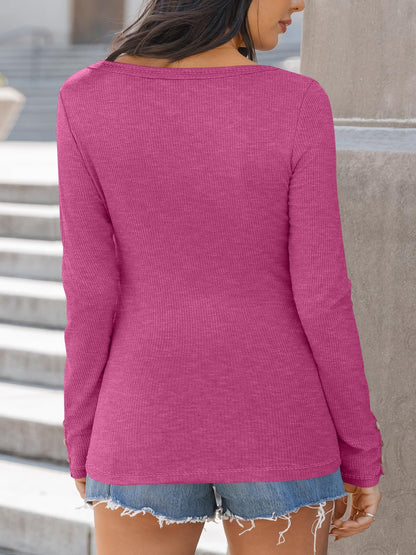 Kissfix Womens Long Sleeve Shirts Going Out Fall Clothes Casual Henley Tops Ribbed Knit Blouses Fashion Trendy Outfits