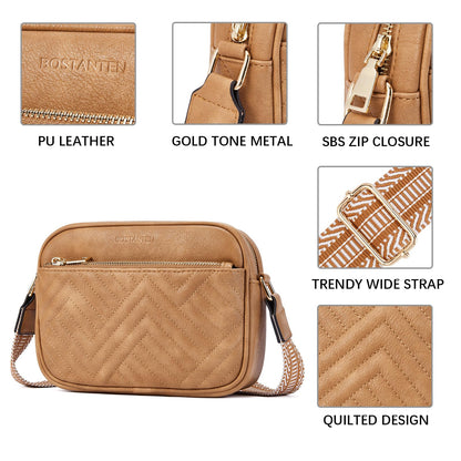 BOSTANTEN Quilted Crossbody Bags for Women Vegan Leather Purses Small Shoulder Handbags with Wide Strap