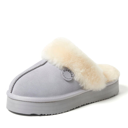 Dearfoams Women's Fireside Sydney Shearling Fur Indoor/Outdoor Scuff Slipper with Wide Widths