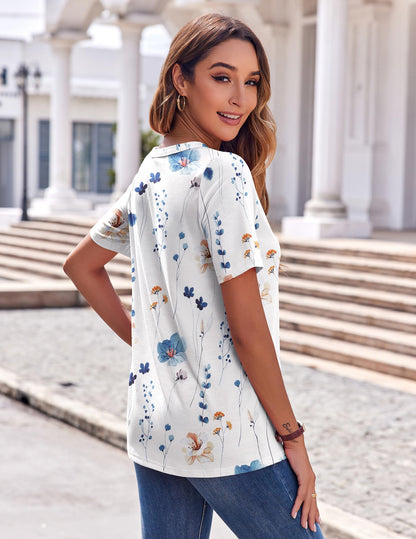 Zeagoo Womens Summer Tops Casual Short Sleeve V Neck Shirts Business Dressy Work Tunic Blouses