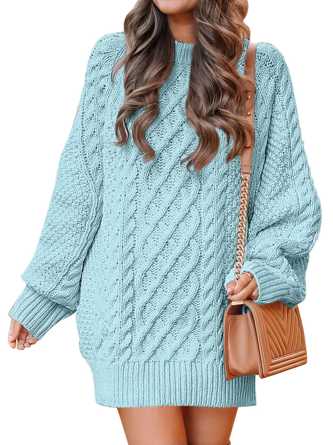 ANRABESS Women Long Sleeve Oversized Cable Knit Chunky Baggy Loose Pullover Tunic Mini Sweater Dress 2024 Trendy Fall Outfits