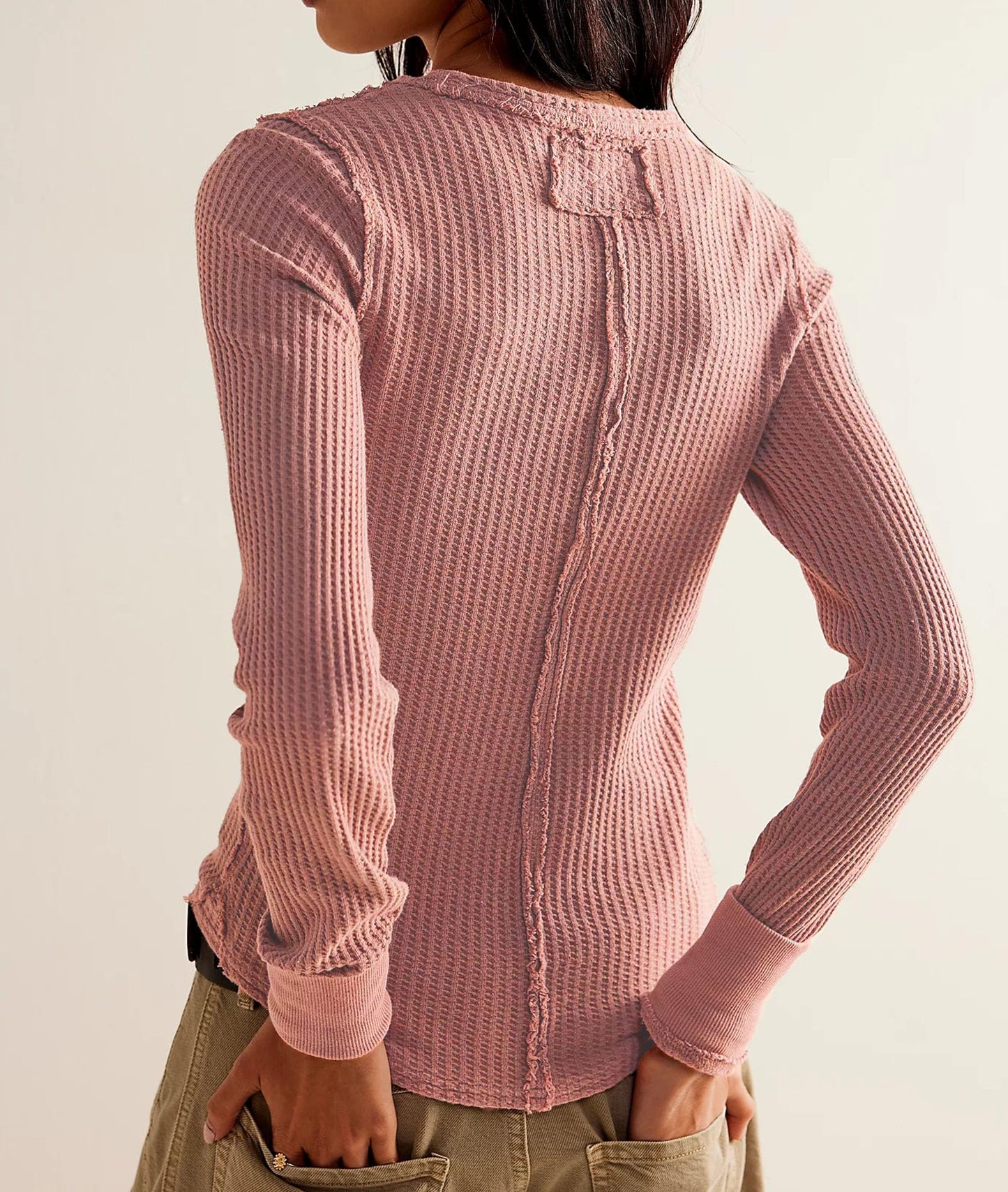 Women's Waffle Knit Tops Long Sleeve Shirts Slim Fitted Pullover Crewneck Shirt Fall Winter Tops 2024