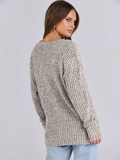 ANRABESS Long Sleeve Shirts for Women V Neck Casual Fall Tops Loose Fit Lightweight Sweaters Tunic Fashion 2024 Clothes