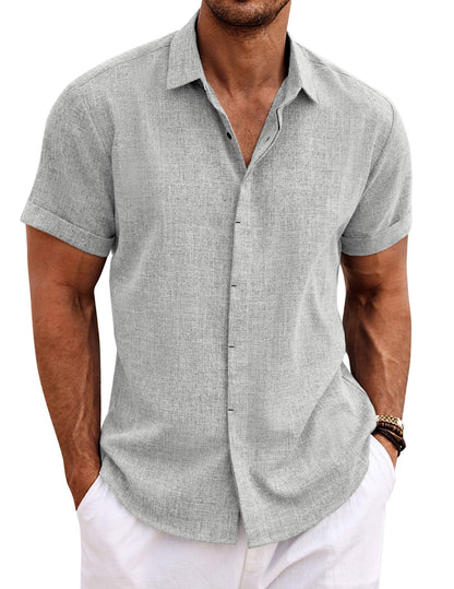COOFANDY Men's Linen Shirts Short Sleeve Casual Shirts Button Down Shirt for Men Beach Summer Wedding Shirt