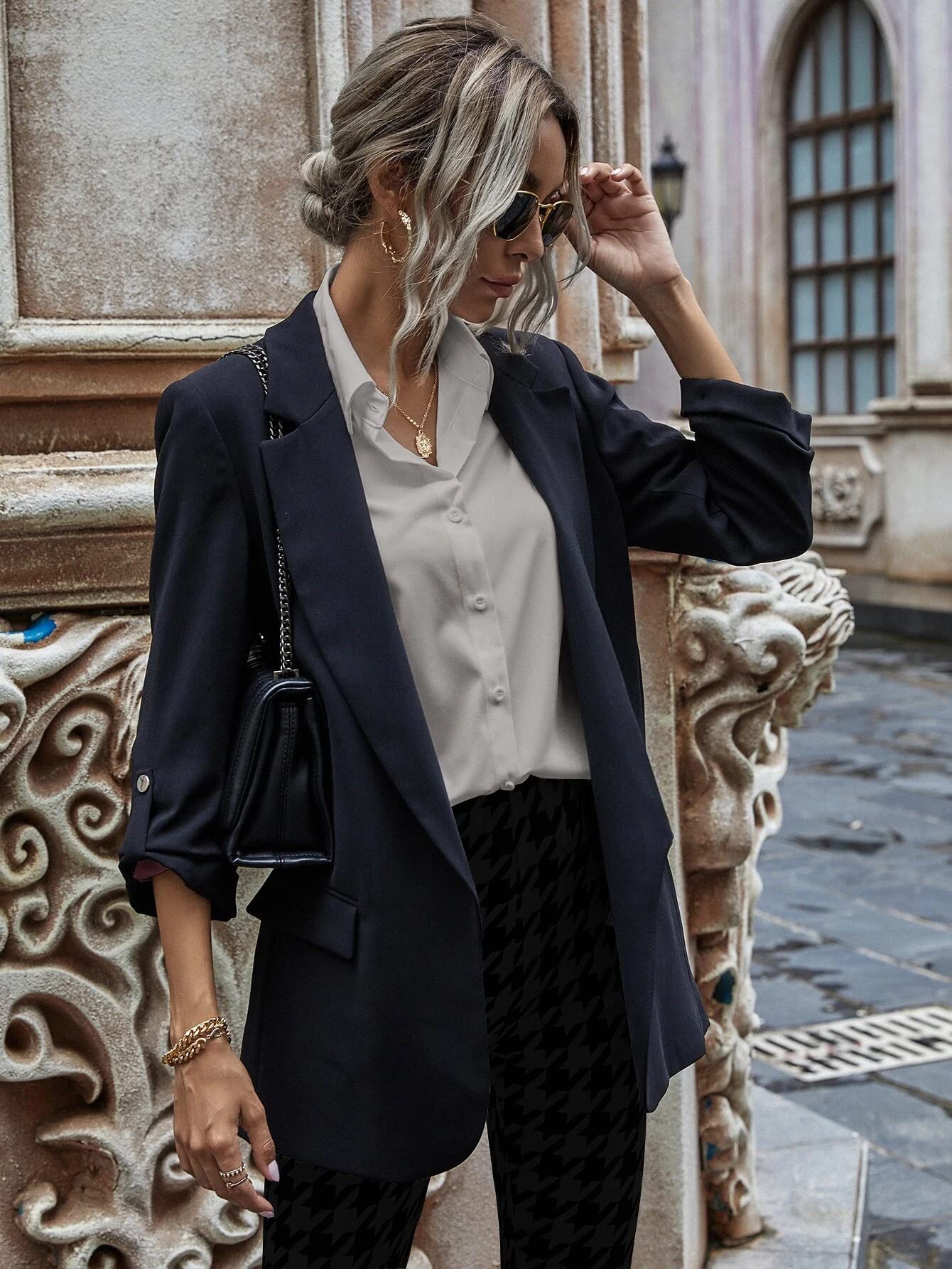 HOTOUCH Women Oversized Button Down Shirts Office Drop Shoulder Blouse Long Sleeve Boyfriend Dress Shirt with Pockets