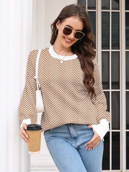ETCYY Womens Oversized Sweaters Fall 2024 Fashion Clothes Trendy Batwing Sleeve Colorblock Striped Knit Pullover Sweater Tops