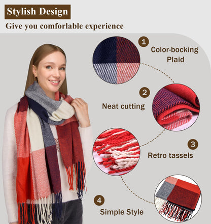 YSense Women's Long Plaid Blanket Scarf Chunky Oversized Winter Fall Warm Scarf Big Tartan Scarves Wrap Shawl Ladies Gifts