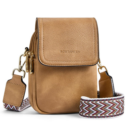 BOSTANTEN Small Crossbody Bags for Women Trendy Leather Phone Wallet Purses Handbags Adjustable Guitar Strap