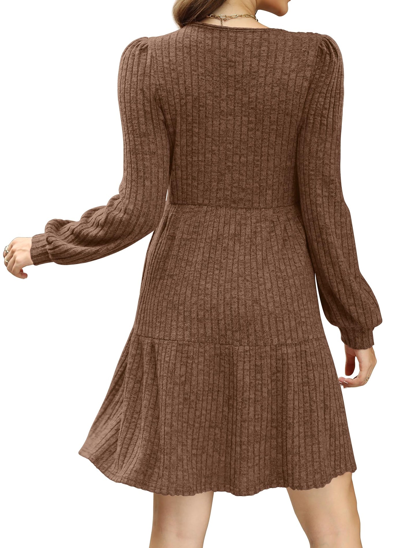 SAMPEEL Womens Square Neck Long Sleeve Fall Dresses Casual Babydoll Sweater Dress