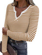 Zeagoo Womens Long Sleeve Shirts V-Neck Slim Fitted Knit Top Stretch Ribbed Basic Tee Casual Y2k Going Out T-Shirt