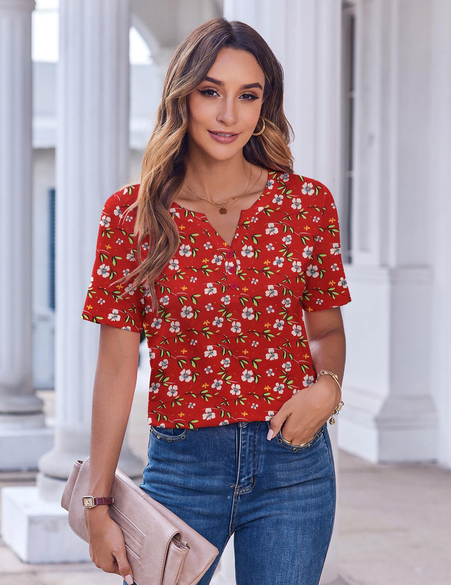 Zeagoo Womens Summer Tops Casual Short Sleeve V Neck Shirts Business Dressy Work Tunic Blouses