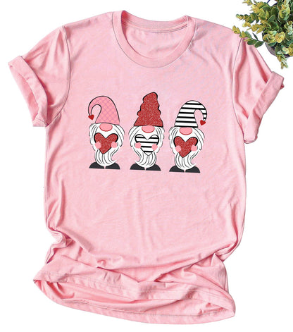 Valentine's Day Shirt for Womens Cute Gnomes T-Shirt Love Heart Printed Shirts Short Sleeve Graphic Tees Tops