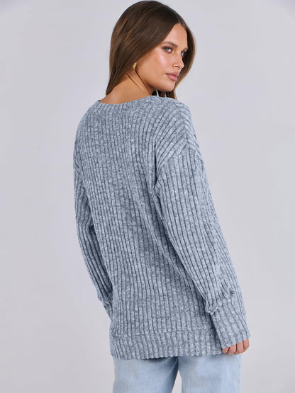 ANRABESS Long Sleeve Shirts for Women V Neck Casual Fall Tops Loose Fit Lightweight Sweaters Tunic Fashion 2024 Clothes