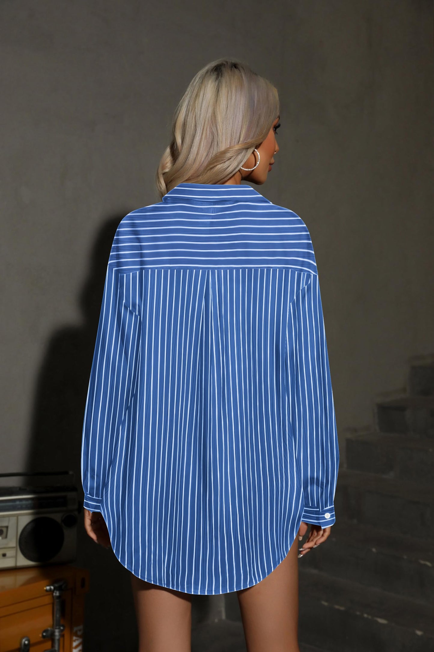 HOTOUCH Women Oversized Button Down Shirts Office Drop Shoulder Blouse Long Sleeve Boyfriend Dress Shirt with Pockets