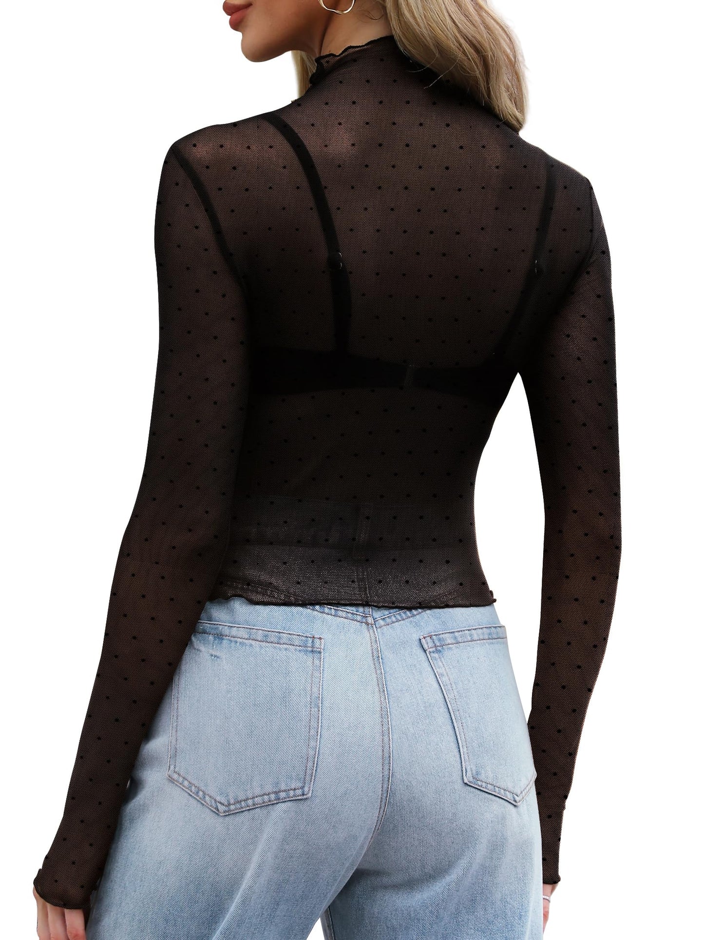 WIHOLL Womens Mesh Sheer Tops Sexy Crew Neck Summer Loose FIt Party Clubwear Shirts