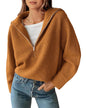 BTFBM Women’s Casual Long Sleeve Half Zip Pullover Sweaters Solid V Neck Collar Ribbed Knitted Loose Slouchy Jumper Tops