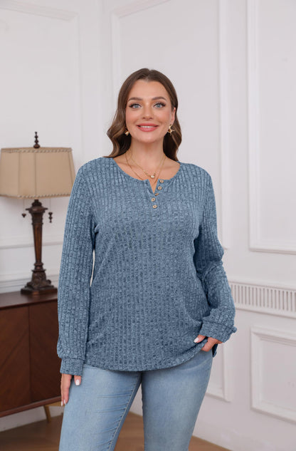 XIEERDUO Sweater for Women Long Sleeve Henley Shirts Tunic Tops to Wear with Leggings crew neck Sweaters Trendy 2024