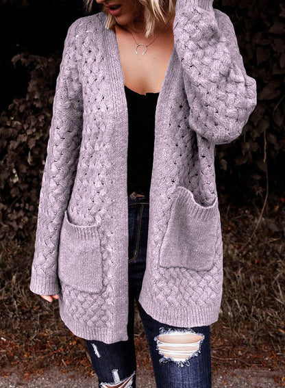 Dokotoo Women's 2024 Fashion Casual Open Front Long Sleeve Chunky Cable Knit Cardigans Sweaters Outerwear Coats with Pockets