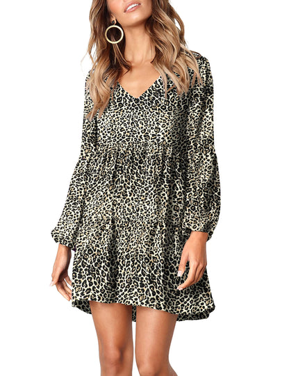 Amoretu Women Summer Tunic Dress V Neck Casual Loose Flowy Swing Shift Dress