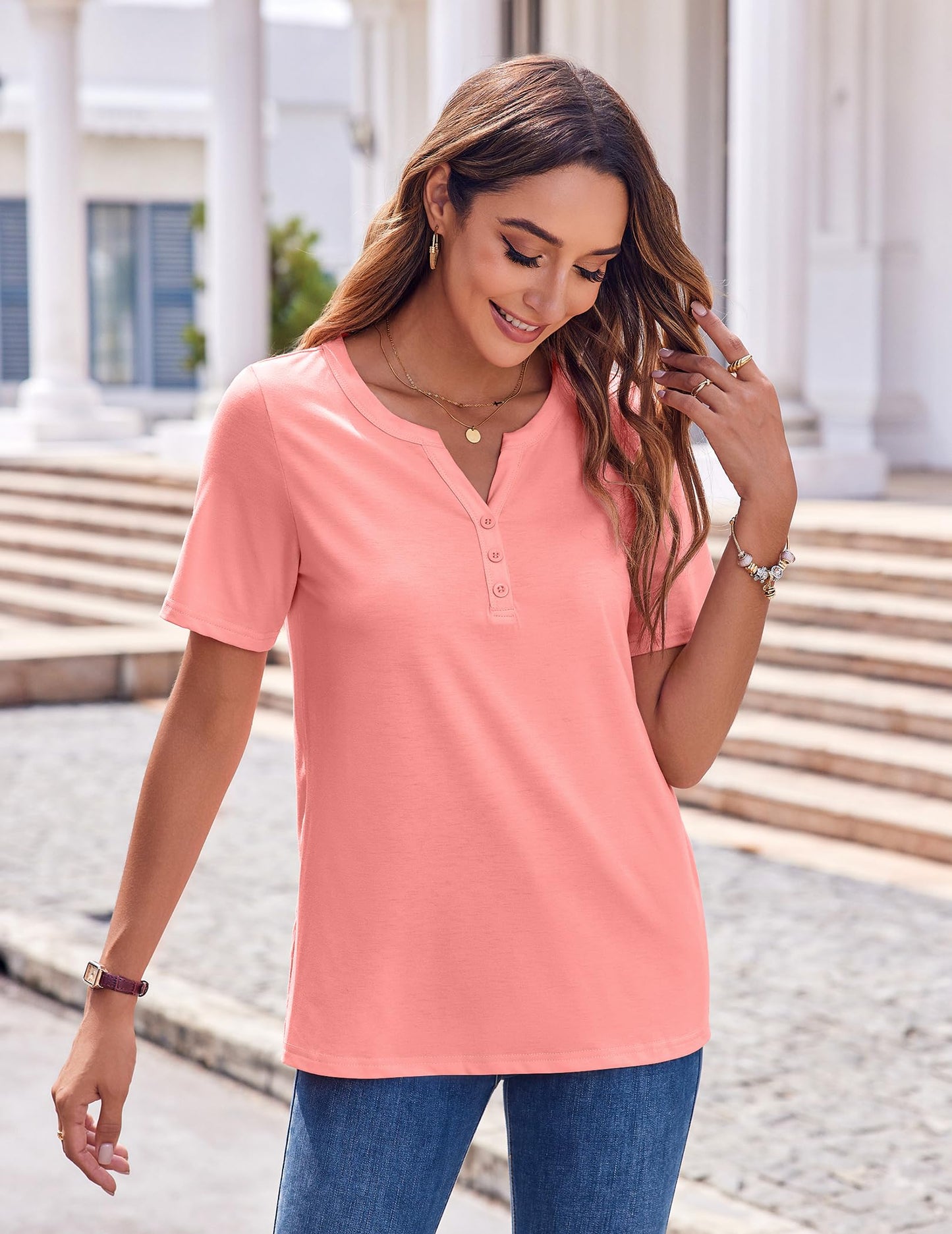 Zeagoo Womens Summer Tops Casual Short Sleeve V Neck Shirts Business Dressy Work Tunic Blouses