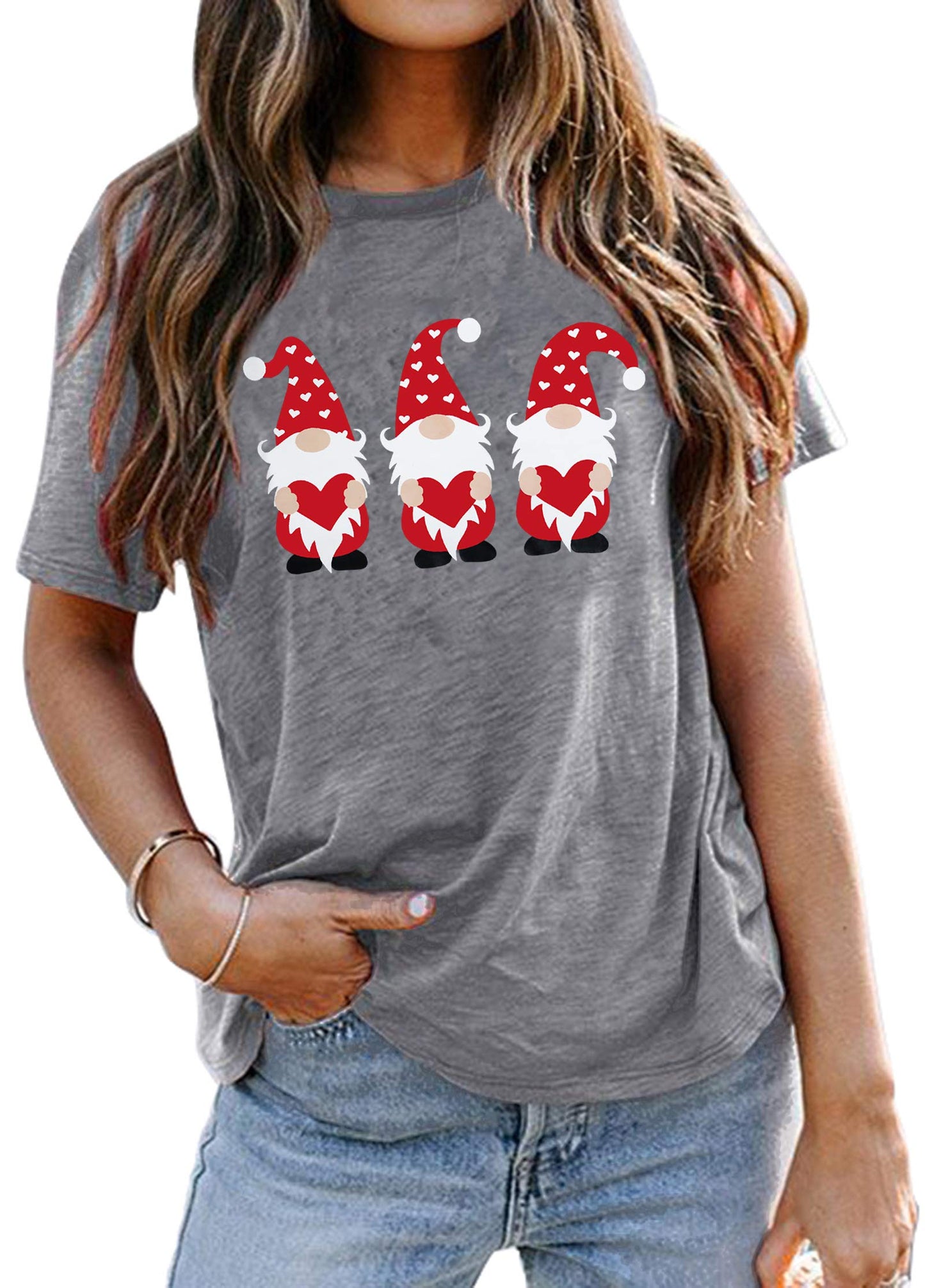 Valentine's Day Shirt for Womens Cute Gnomes T-Shirt Love Heart Printed Shirts Short Sleeve Graphic Tees Tops