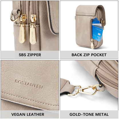 BOSTANTEN Small Crossbody Bags for Women Trendy Leather Phone Wallet Purses Handbags Adjustable Guitar Strap