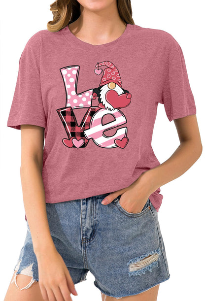 Valentine's Day Shirt for Womens Cute Gnomes T-Shirt Love Heart Printed Shirts Short Sleeve Graphic Tees Tops