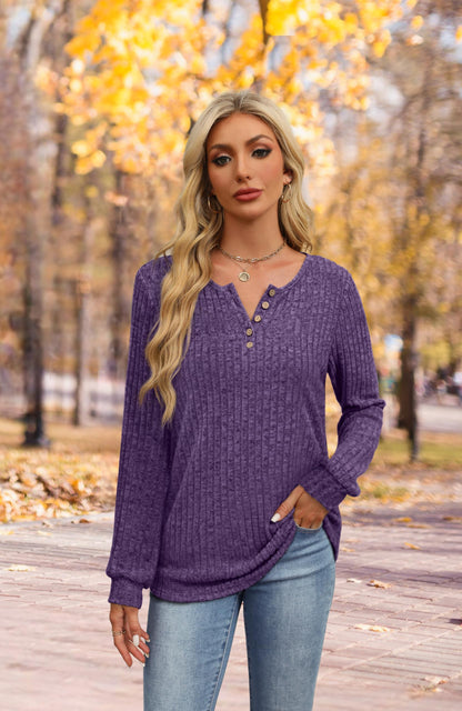 XIEERDUO Sweater for Women Long Sleeve Henley Shirts Tunic Tops to Wear with Leggings crew neck Sweaters Trendy 2024