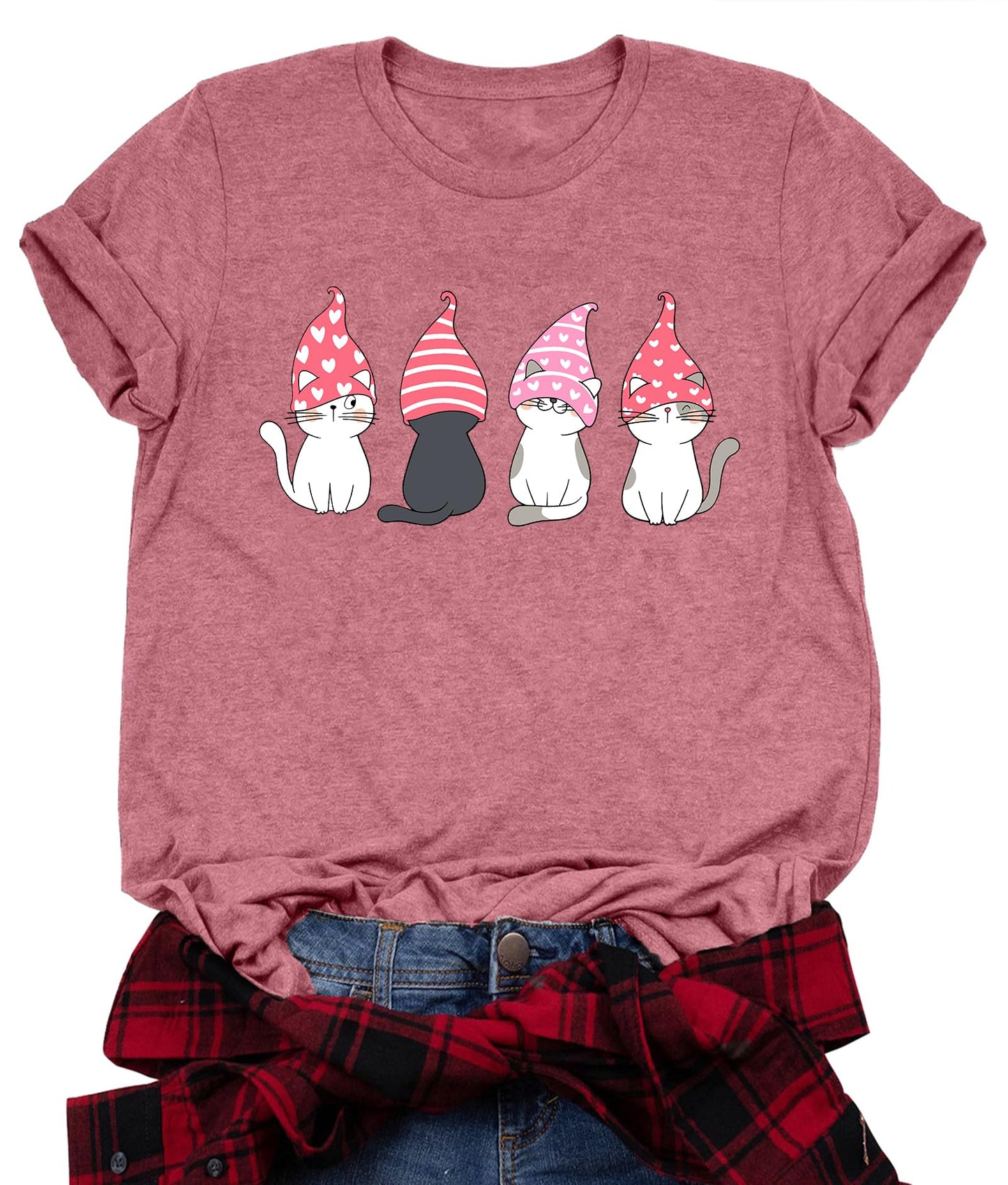 Valentine's Day Shirt for Womens Cute Gnomes T-Shirt Love Heart Printed Shirts Short Sleeve Graphic Tees Tops