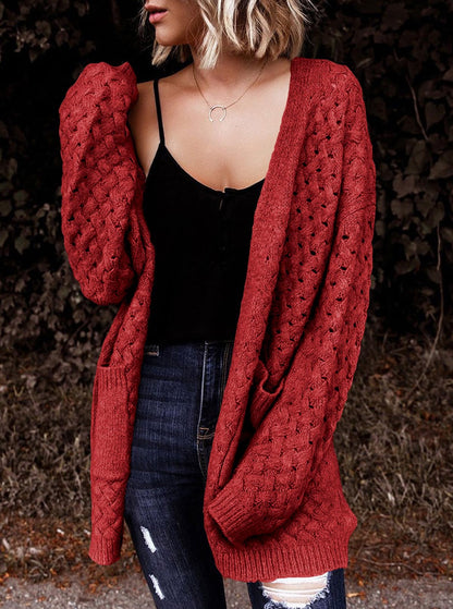 Dokotoo Women's 2024 Fashion Casual Open Front Long Sleeve Chunky Cable Knit Cardigans Sweaters Outerwear Coats with Pockets