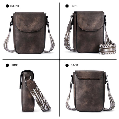 BOSTANTEN Small Crossbody Bags for Women Trendy Leather Phone Wallet Purses Handbags Adjustable Guitar Strap