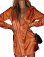 Zeagoo Women's Stain Long Sleeve Dress Button Down Shirts Tunic Dresses Casual V-Neck Mini Dress with Belt