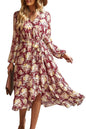 PRETTYGARDEN Women's Floral Print Boho Dress Long Sleeve Wrap V Neck Ruffle Belted A-Line Flowy Maxi Dresses