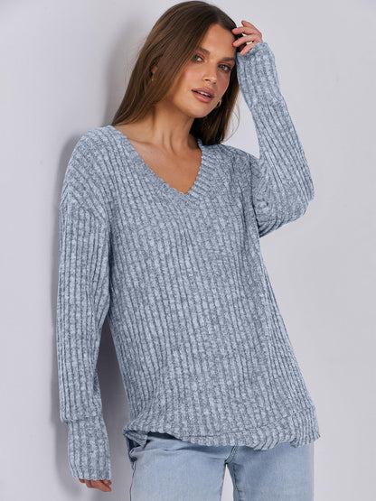 ANRABESS Long Sleeve Shirts for Women V Neck Casual Fall Tops Loose Fit Lightweight Sweaters Tunic Fashion 2024 Clothes