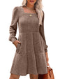 SAMPEEL Womens Square Neck Long Sleeve Fall Dresses Casual Babydoll Sweater Dress