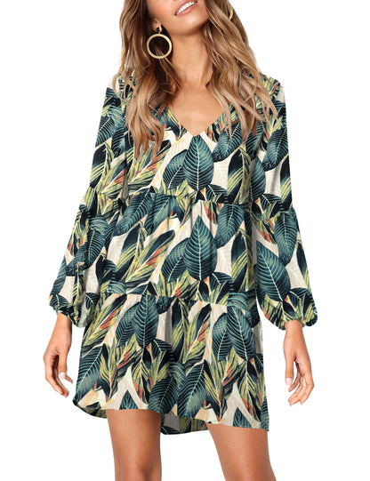 Amoretu Women Summer Tunic Dress V Neck Casual Loose Flowy Swing Shift Dress