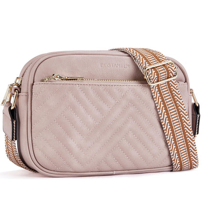 BOSTANTEN Quilted Crossbody Bags for Women Vegan Leather Purses Small Shoulder Handbags with Wide Strap
