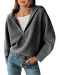 BTFBM Women’s Casual Long Sleeve Half Zip Pullover Sweaters Solid V Neck Collar Ribbed Knitted Loose Slouchy Jumper Tops