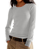 Women's Waffle Knit Tops Long Sleeve Shirts Slim Fitted Pullover Crewneck Shirt Fall Winter Tops 2024