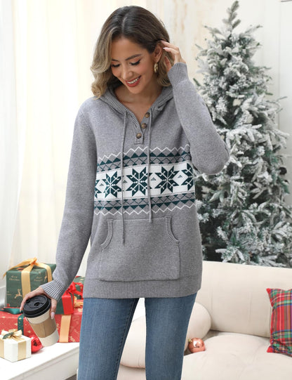 CiCiBird Women Fall Hoodies Sweater Knit V Neck Tops Oversized Fashion Pullover Casual Long Sleeve Shirts with Pockets